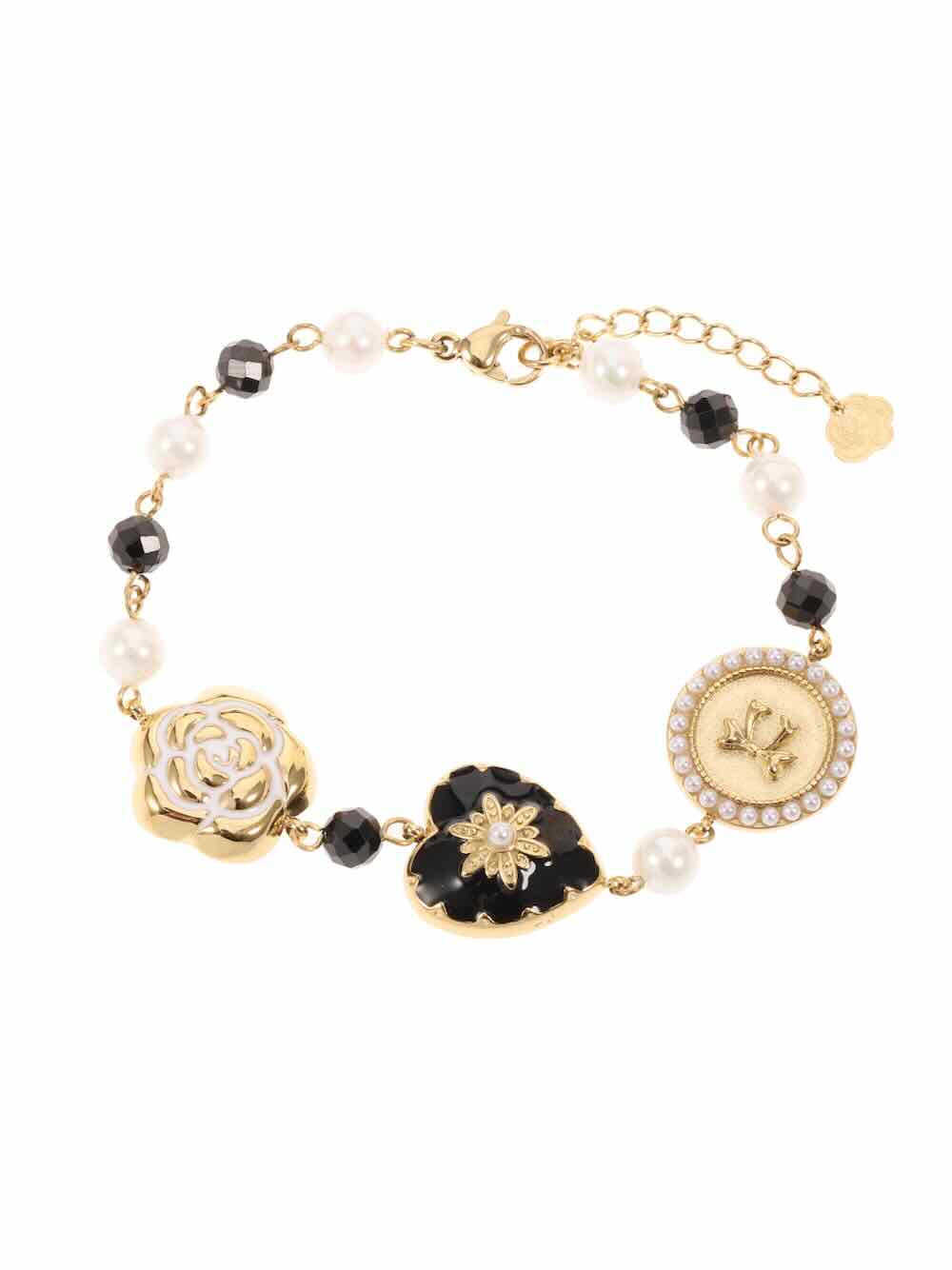 rose & camellia armband black and gold