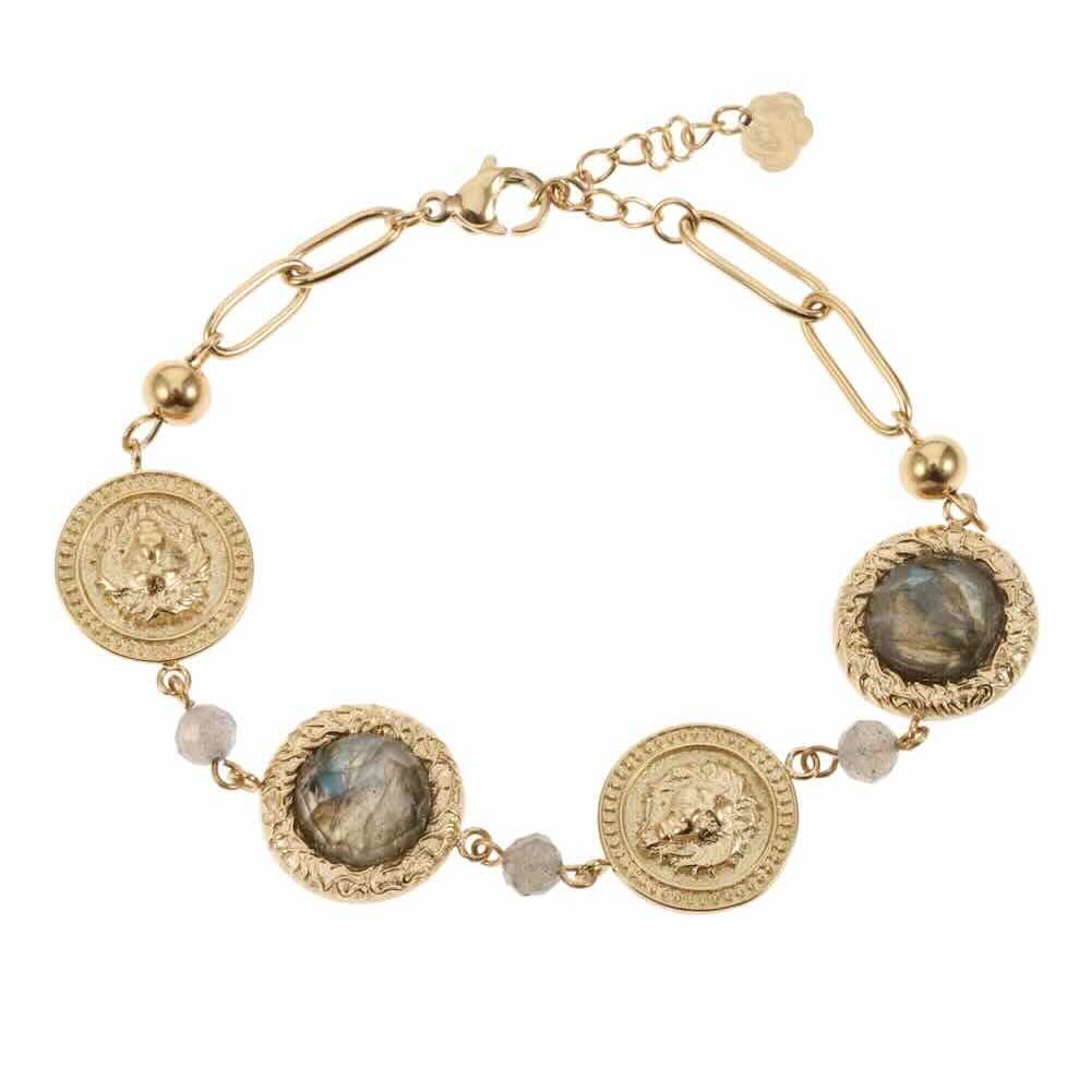 rose & camellia armband taupe round stones