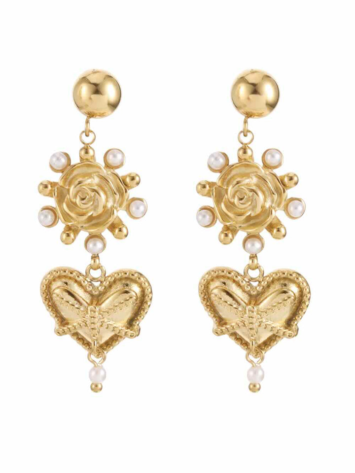 rose & camellia oorbellen gold heart