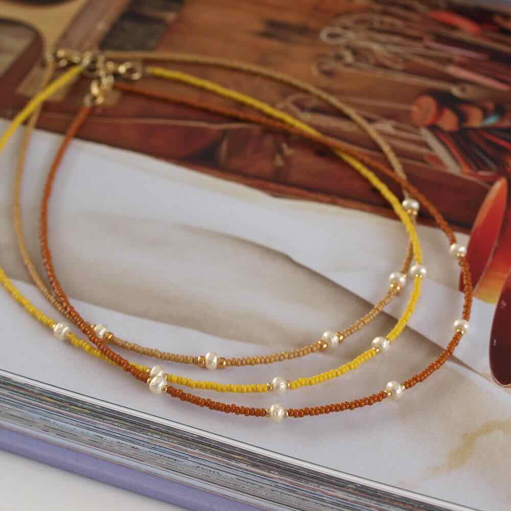 widaro ketting 5 pearl cognac/yellow (kies je kleur)