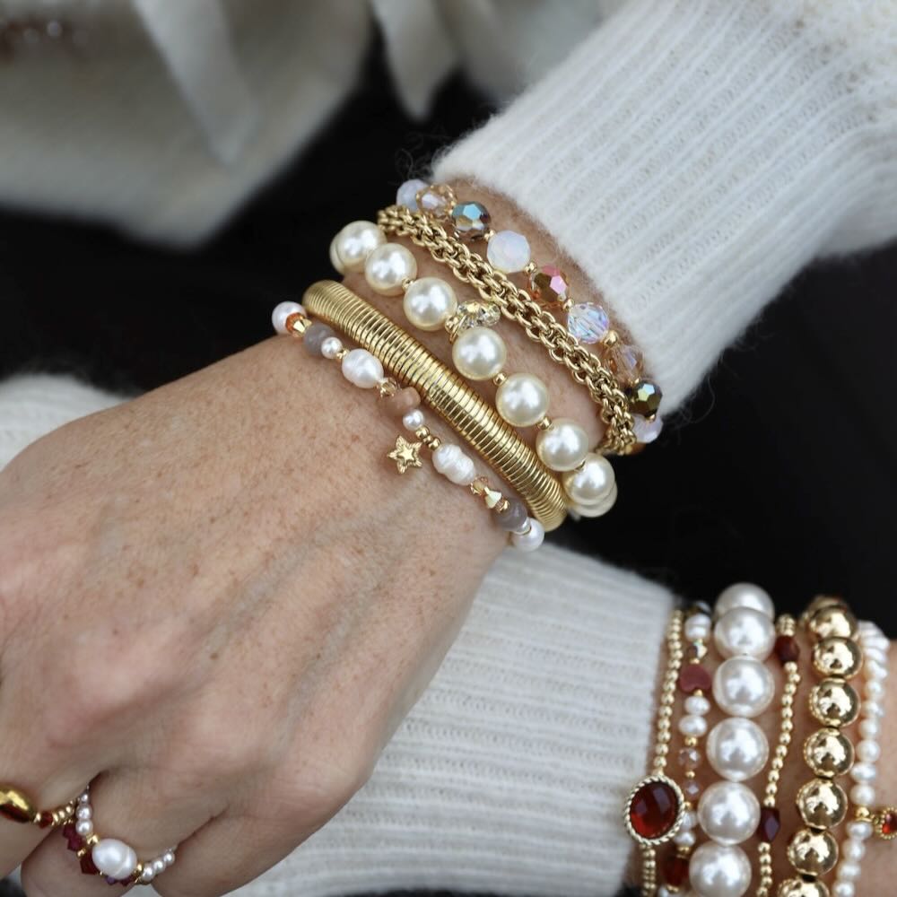 widaro armband pearls and naturel (kies goud/zilver)