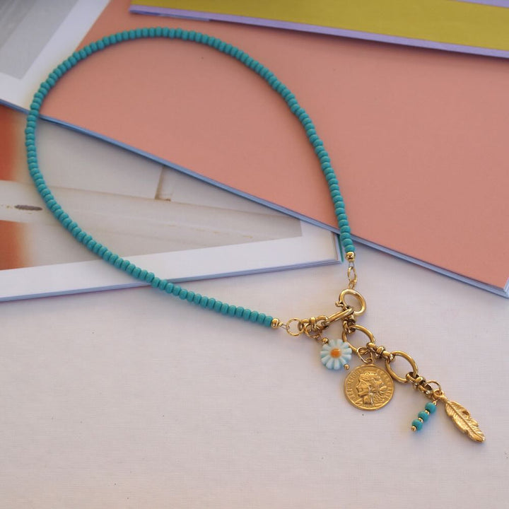 Widaro ketting beads & chain turquoise