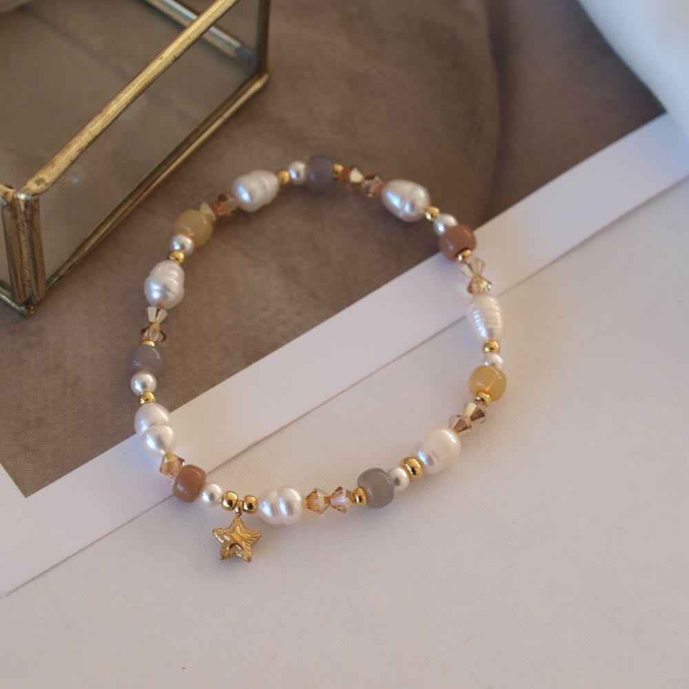 widaro armband pearls and naturel (kies goud/zilver)