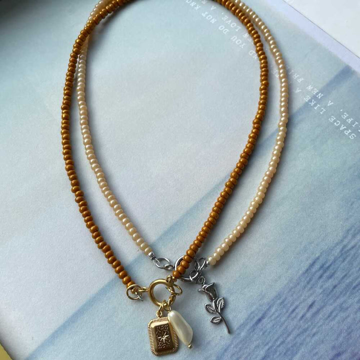 widaro ketting cognac/ cream beads